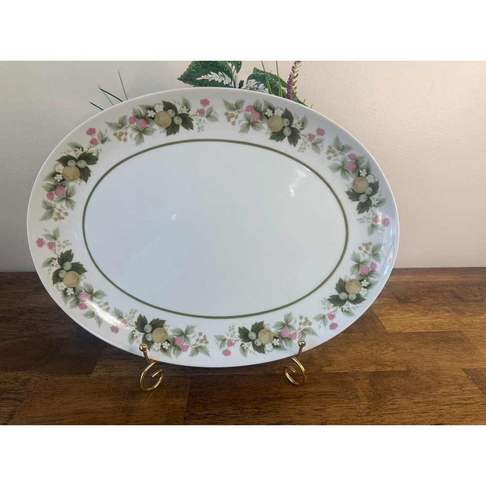 Vintage Mikasa Sumay Eclipse China Green Pink Floral Oval Serving Platter Japan